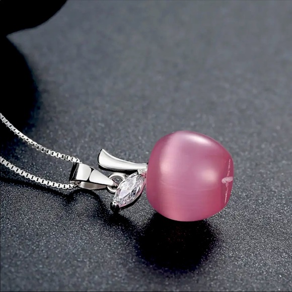 Pink Opal Apple Charm Pendant Necklace - Picture 2 of 4